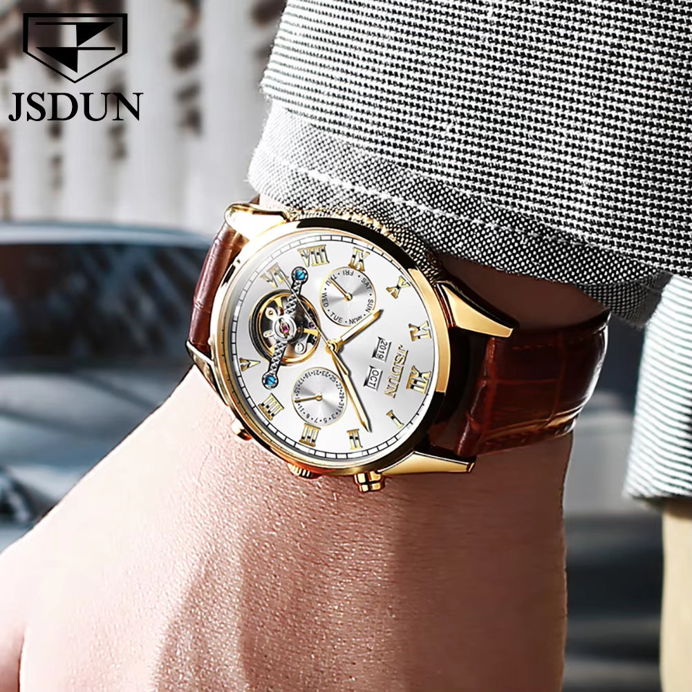 8908 Automatic Mechanical Watch Water Resistant Genuine Leather Calendar Relojes Men Clock