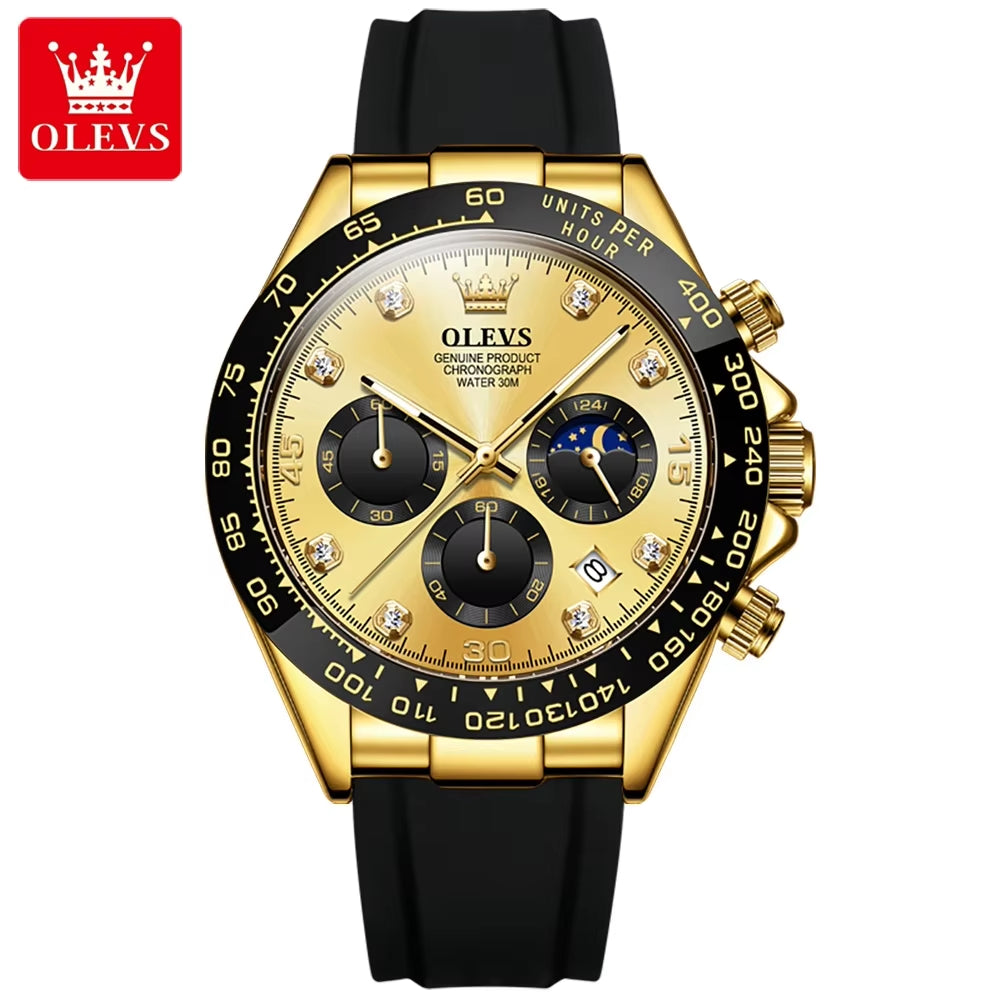 2875 Men's High-Quality Chronograph Sport Watch with Silicone Strap and Quartz Movement