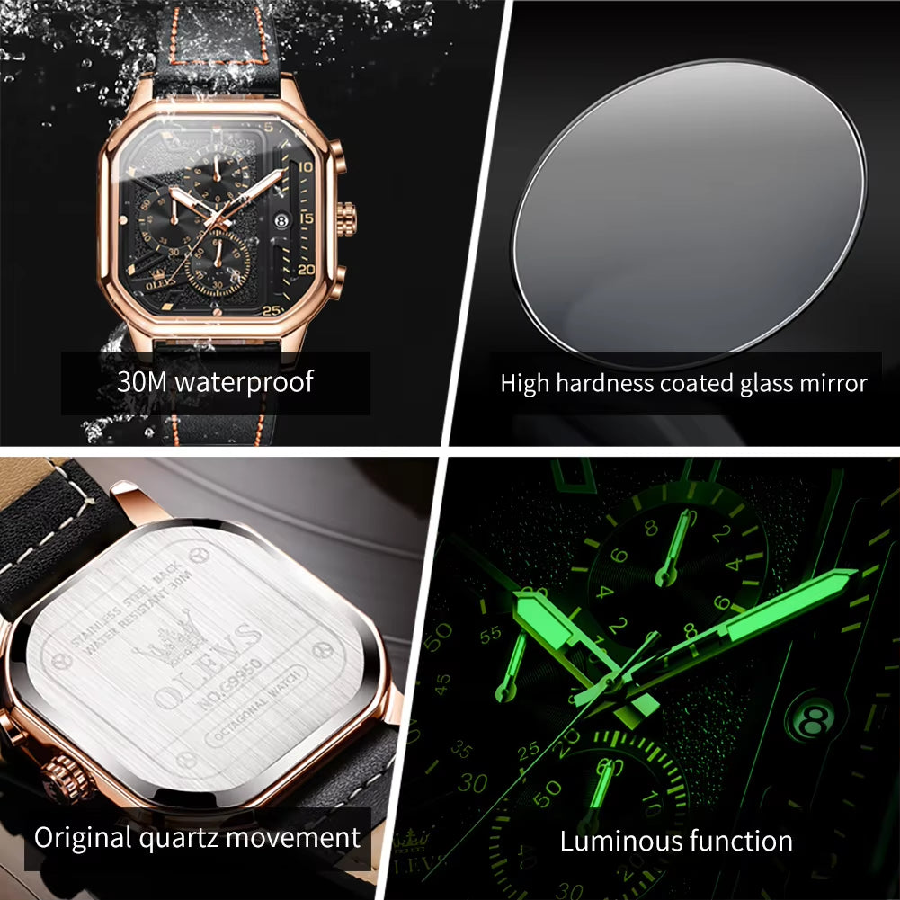 9950 Custom Logo Square Quartz Watch for Men - Casual Skeleton Design