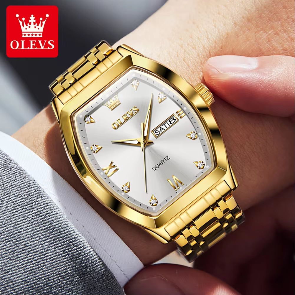 5528 Men's Luxury Gold Square Analog Quartz Watch - Waterproof Men's Wristwatch