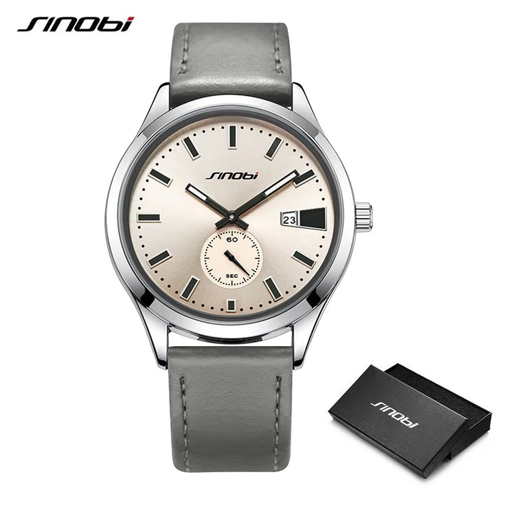 Men's Waterproof Quartz Watch with Calendar Feature - Genuine Leather, Premium Quality, Stylish Design