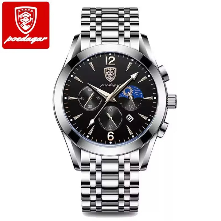 Luxury Men's Stainless Steel Quartz Watch with Date, Waterproof, and Luminous Features - Korean Fashion Design