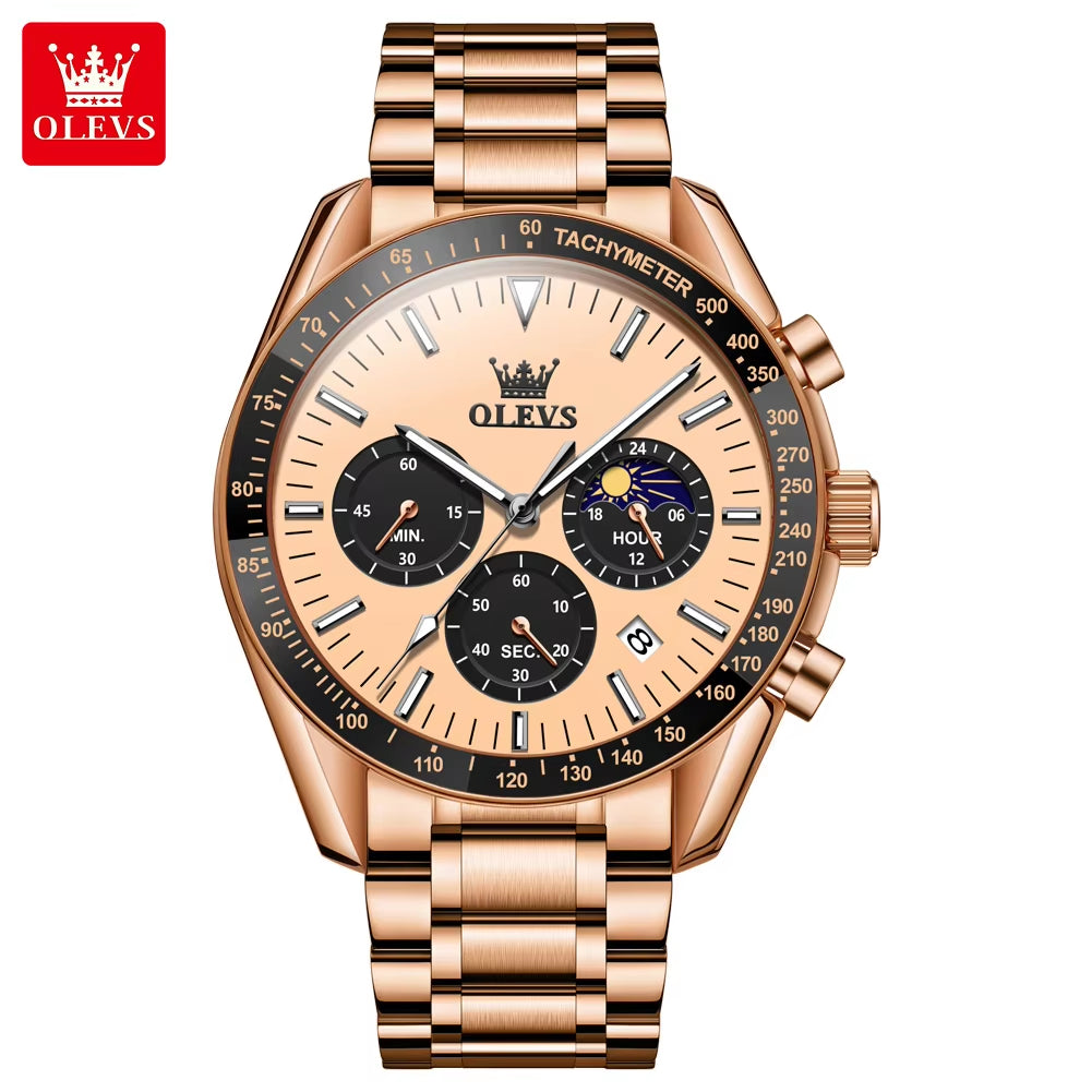 3618 Men's Luxury Waterproof Stainless Steel Analog Quartz Watch with Luminous Features