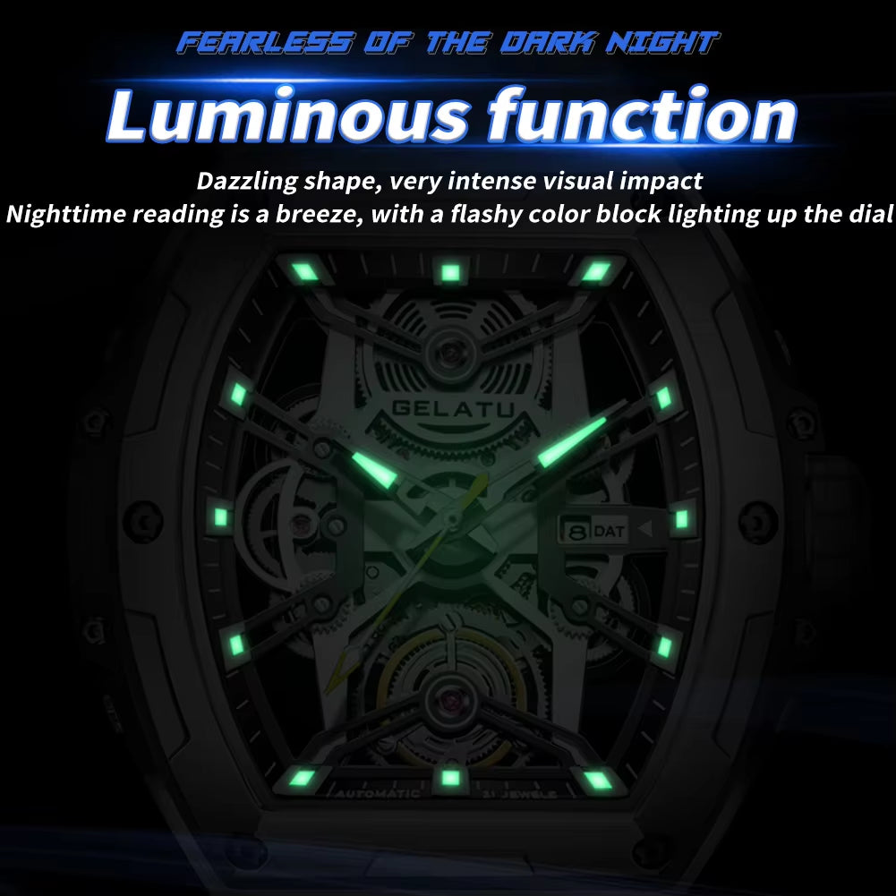 6012 Stock Available Rectangle Fashion Sport Watch 316L Stainless Steel Case Silicone Strap Mechanical Watches Men