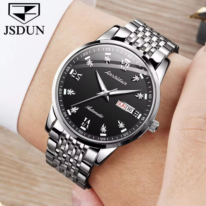 8904 Luxury Brand Men Automatic Chronograph Mechanical Wristwatch Diamond Stainless Steel Band Watch for Men