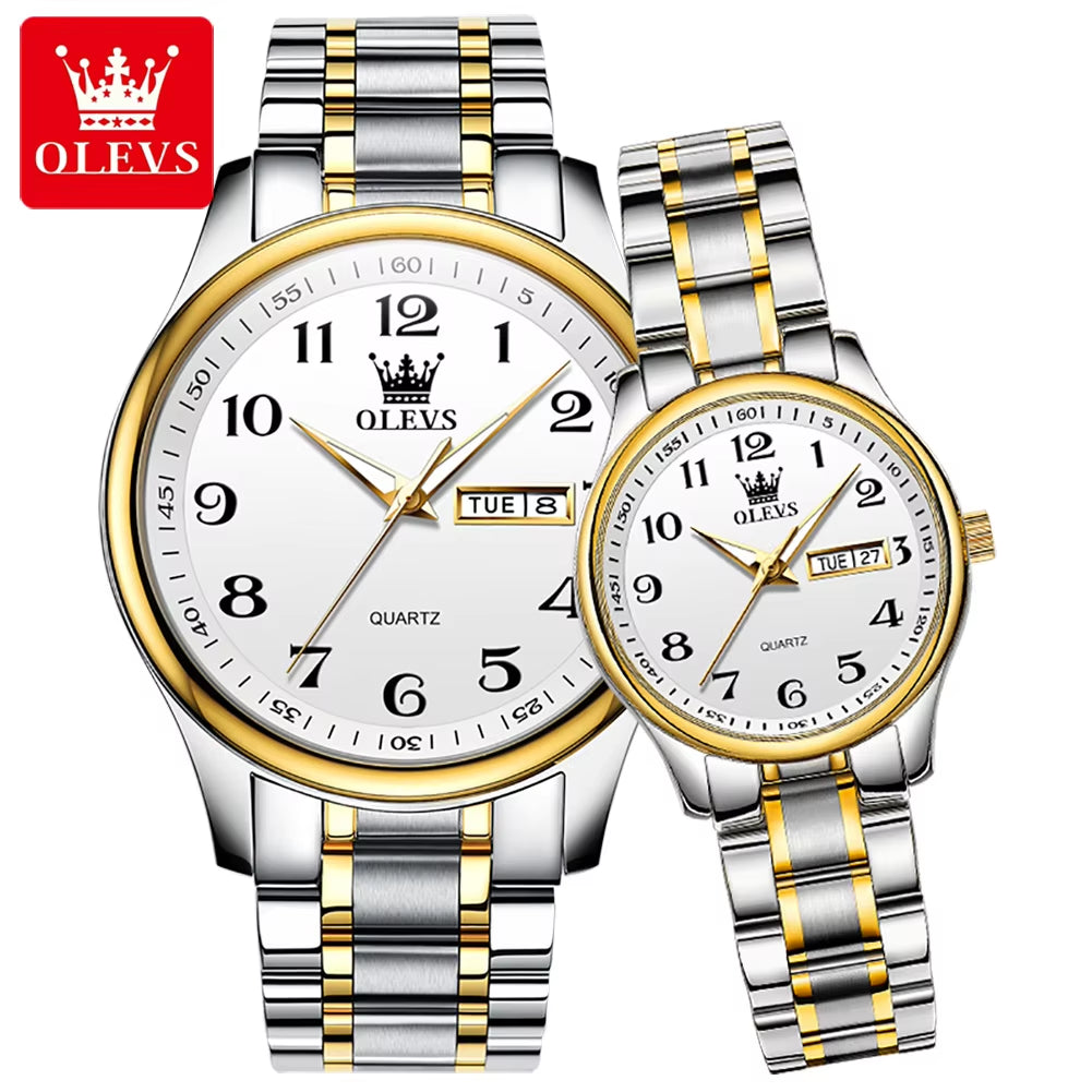 5567 Couple Wristwatch Water Resistant Feature Alloy Material Stainless Steel Watch for Lover