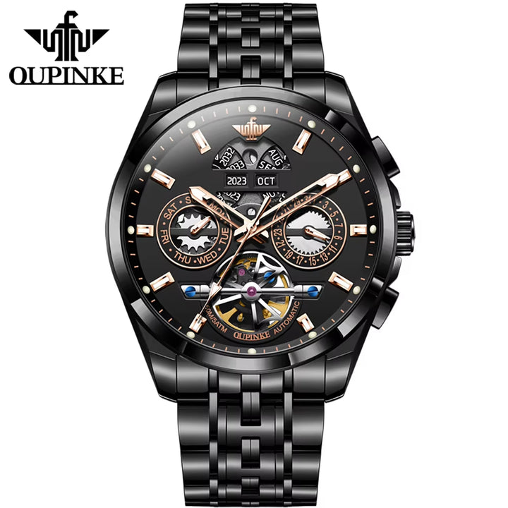 OUPINKE 3251 Custom OEM Logo Waterproof Tungsten Steel Classic Hollowed-Out Skeleton Automatic Mechanical Luxury Watch for Men