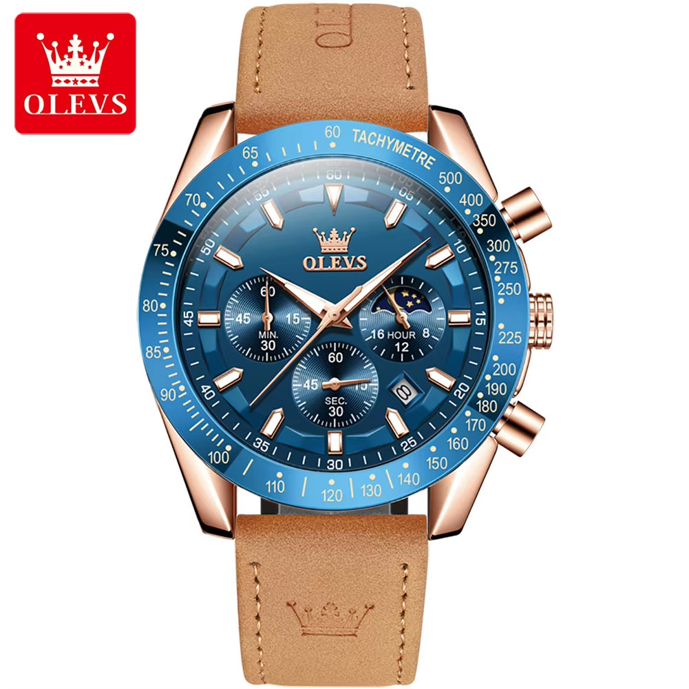 9957 Luxury Men's Multi-Function Quartz Watch with Premium Leather Strap