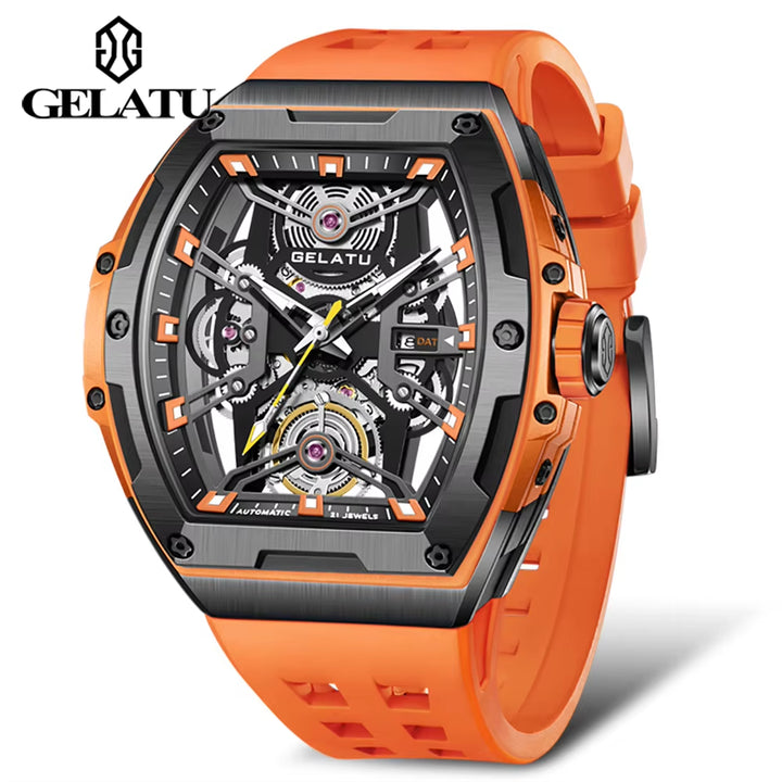 6012 Stock Available Rectangle Fashion Sport Watch 316L Stainless Steel Case Silicone Strap Mechanical Watches Men