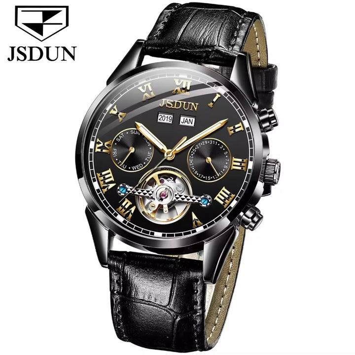 8908 Automatic Mechanical Watch Water Resistant Genuine Leather Calendar Relojes Men Clock