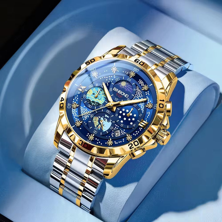 Luxury Men's 3225 Starry Sky Quartz Watch - Waterproof, Luminous Stainless Steel Timepiece with Date Function