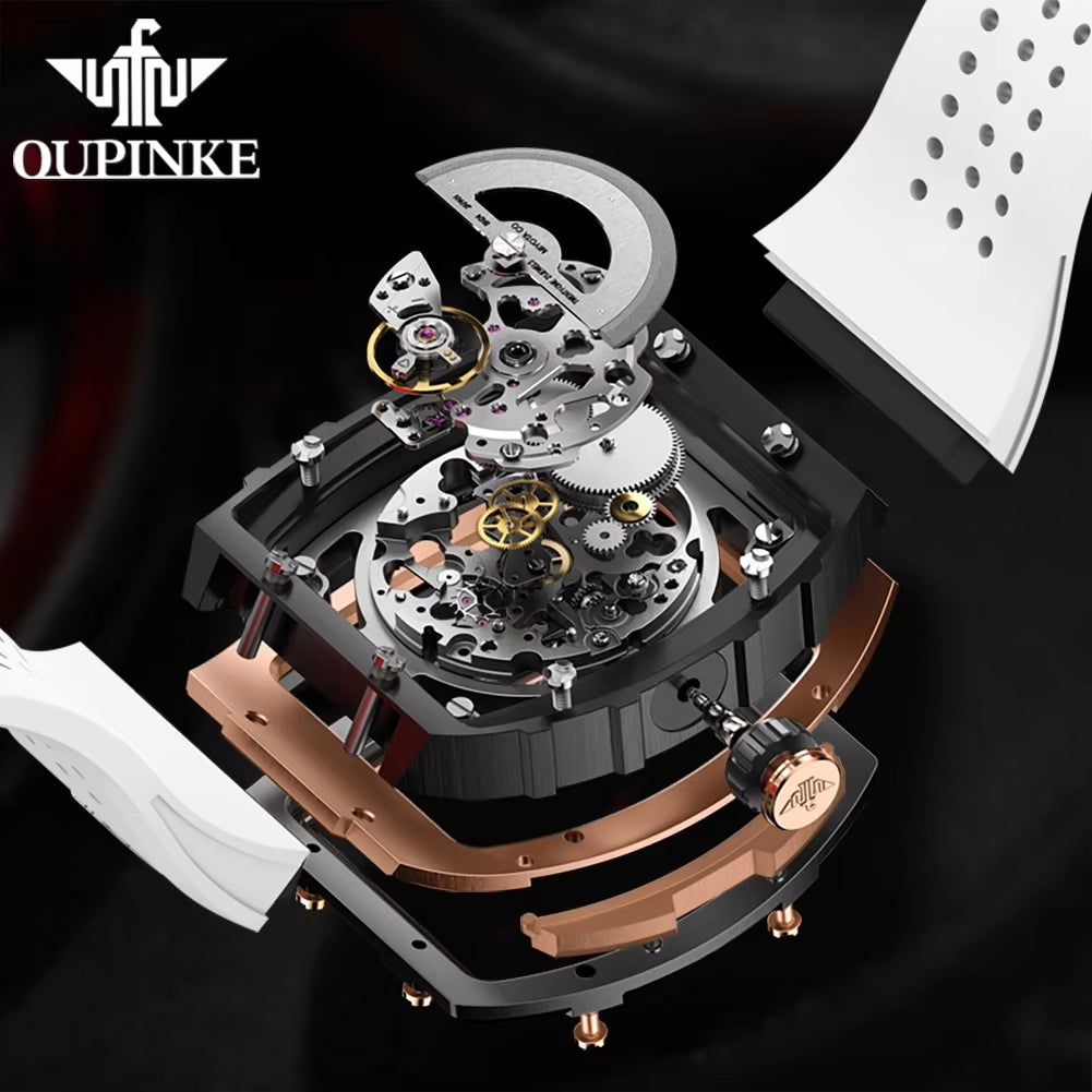 3215 Silicone Strap Gold Plated Luxury Men Skeleton Automatic Watch Mechanical Watch for Men