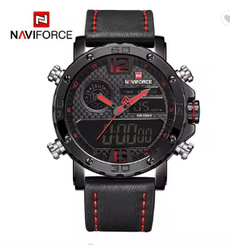 Luxury  9134 Men'S Business Leather Wrist Watch Dual Time Quartz Digital Clock Sports Waterproof Men Led Watch