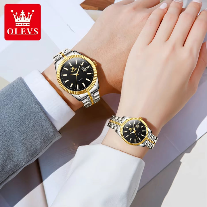 5593 Luxury Business Men and Women Watch for Couple Valentine Gift Set Calendar Week Quartz Wrist Watches