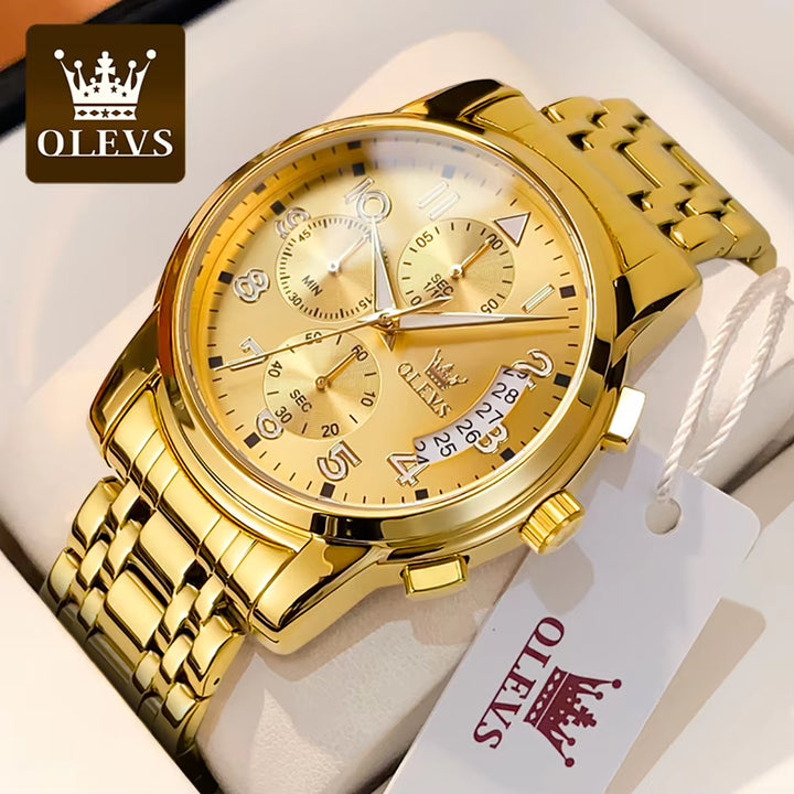 2879 Mens Watches Chronograph Quartz Watches Masculino Gift Full Steel Strap Luminous Waterproof Male Wristwatch