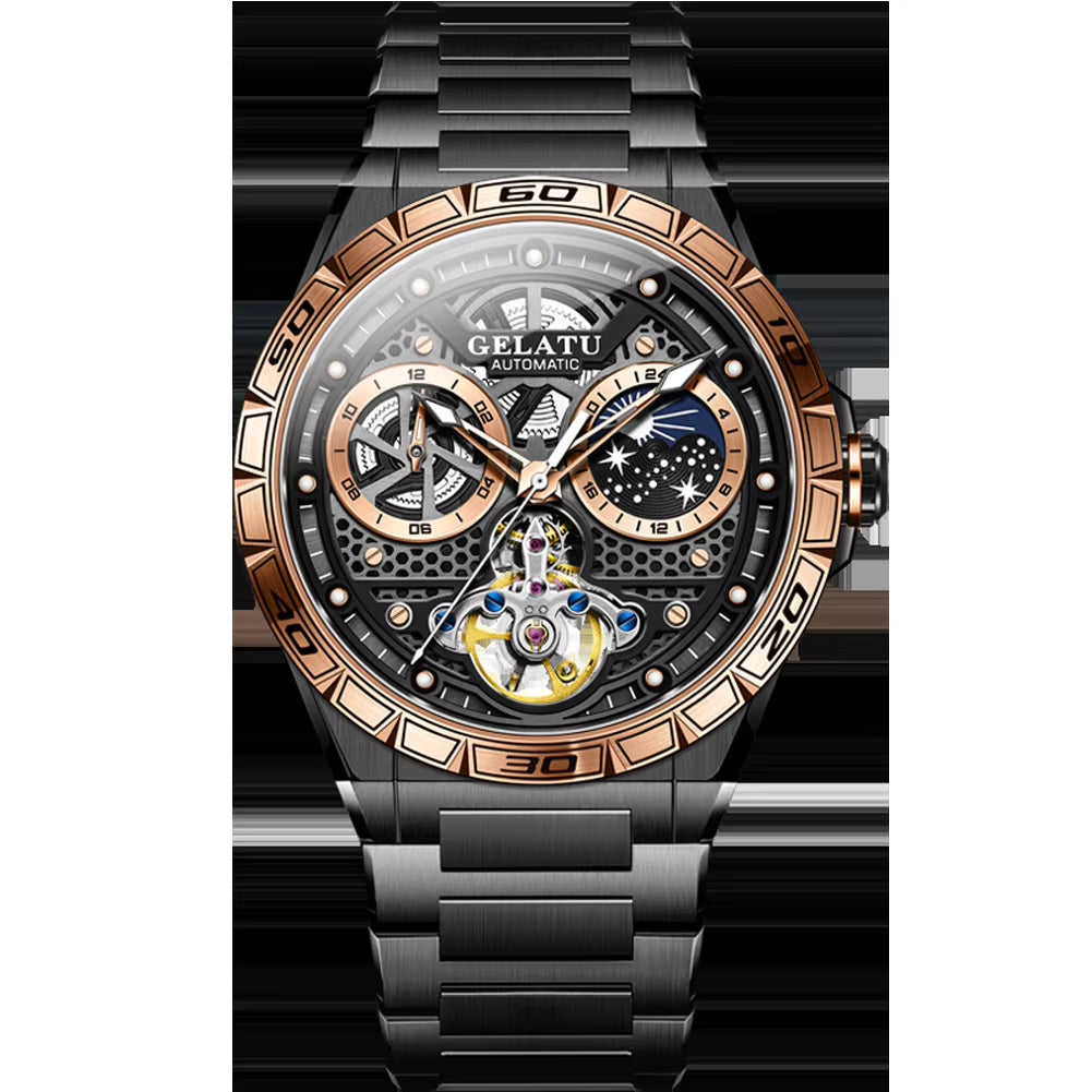 6020 Custom Logo Luxury Watch - Automatic Mechanical Timepiece with Hollow Design, Luminous Features, and Waterproof Capability for Men