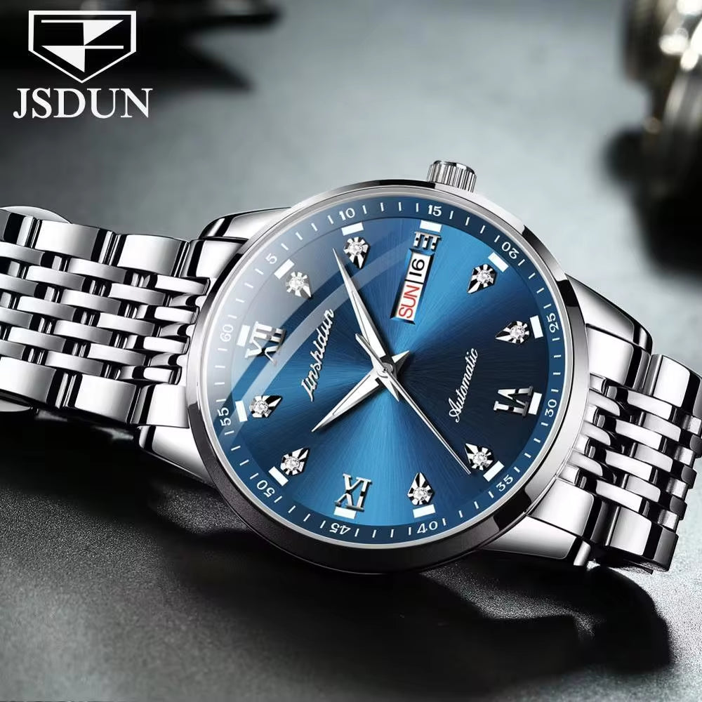 8904 Luxury Brand Men Automatic Chronograph Mechanical Wristwatch Diamond Stainless Steel Band Watch for Men