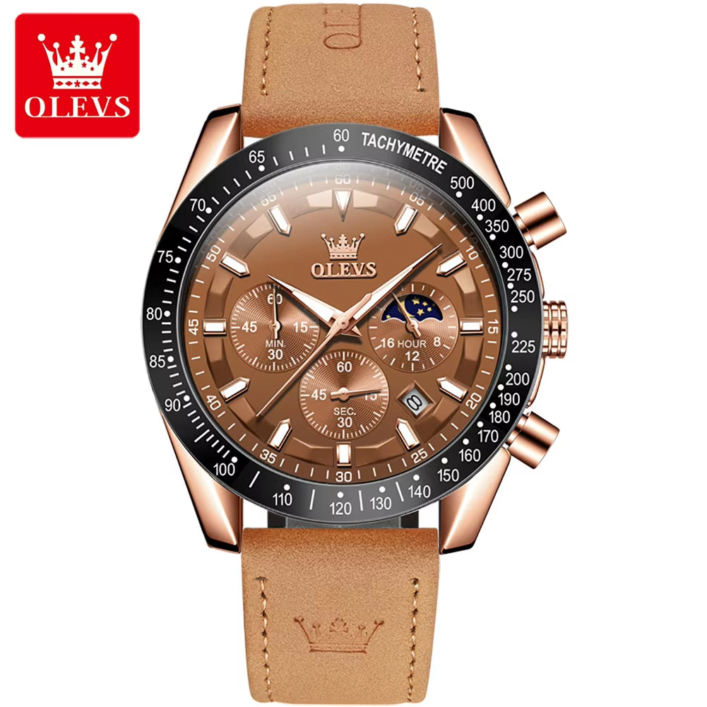 9957 Luxury Men's Multi-Function Quartz Watch with Premium Leather Strap