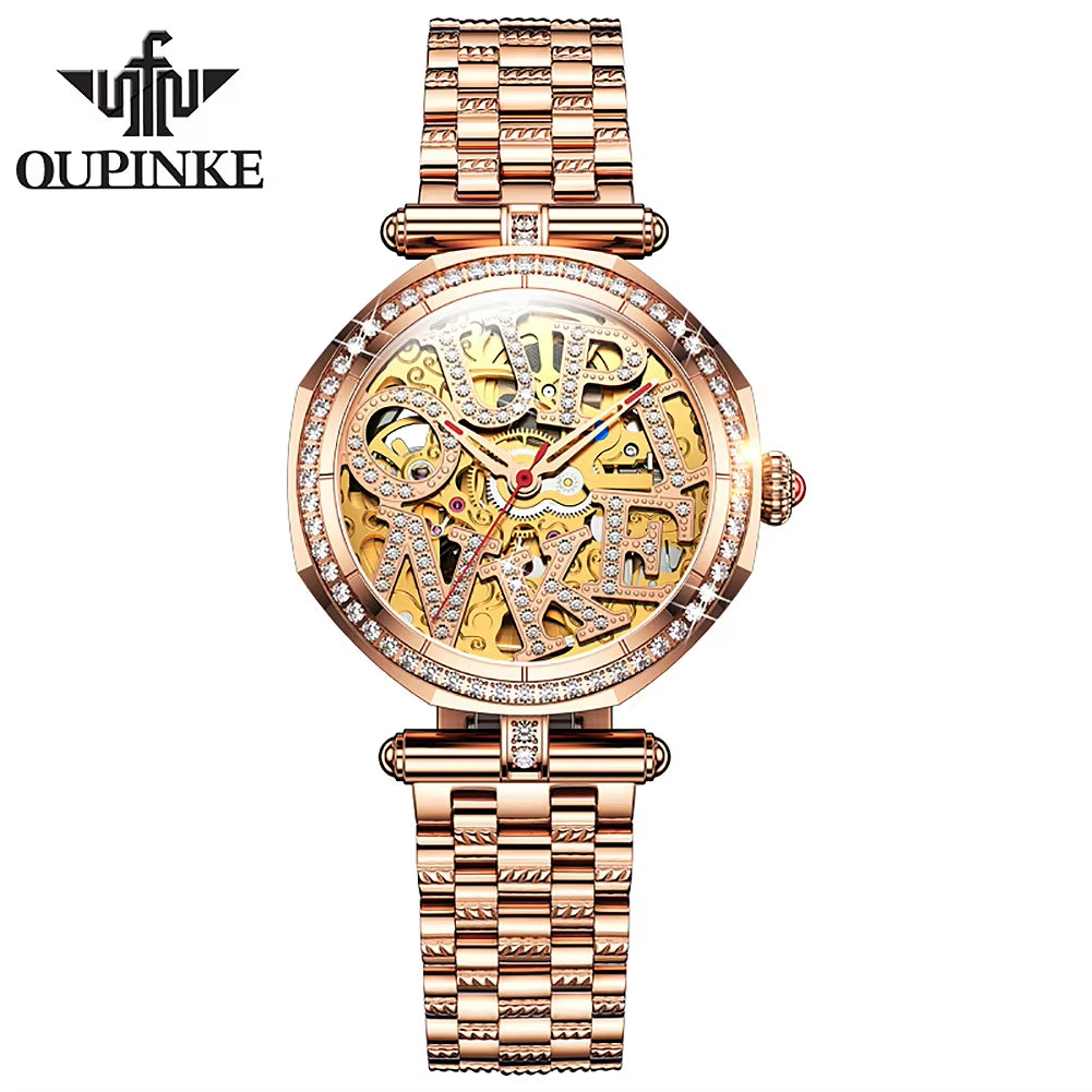 3175 Fashion Skeleton Sapphire Diamonds Crystal Luxury Brand Women Mechanical Watch Elegant Ladies Watch