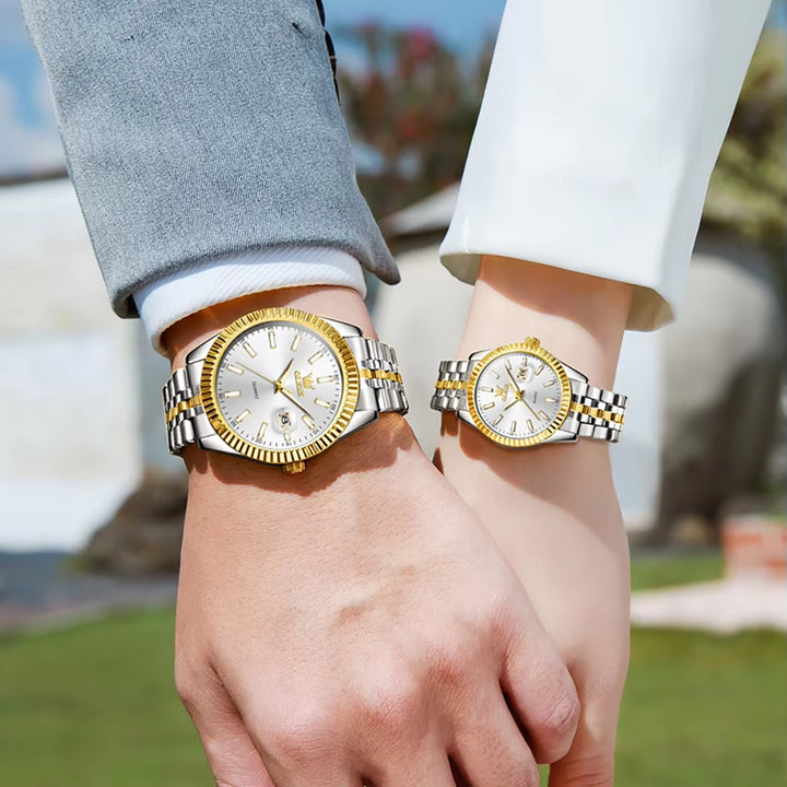 5593 Luxury Business Men and Women Watch for Couple Valentine Gift Set Calendar Week Quartz Wrist Watches