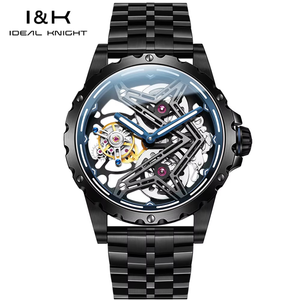 I&K 6803 Automatic Mechanical Wrist Watches Skeleton Tourbillon Self Winding Watches Fashion Casual Sport Luminous Men Watch