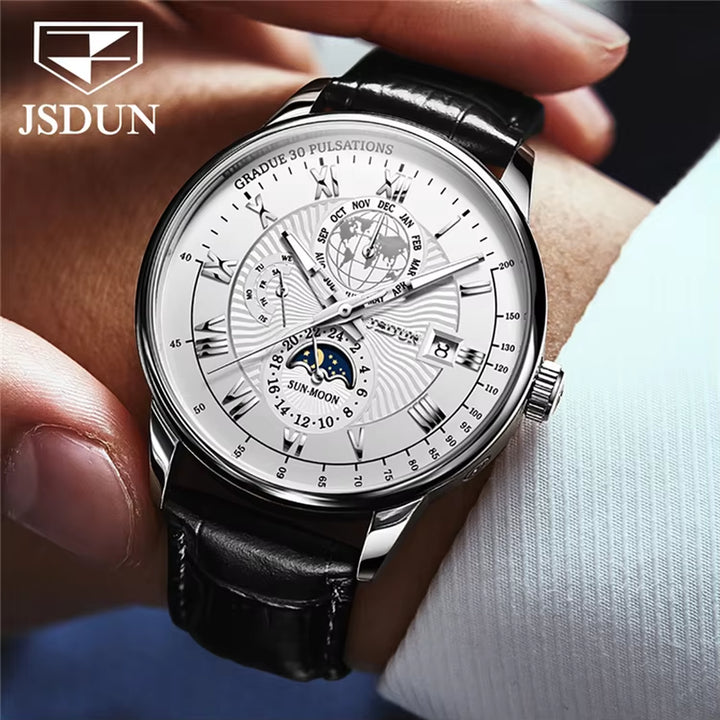 8909 Men's Leather Belt Mechanical Watch with Coated Glass and Original Movement - Factory Price