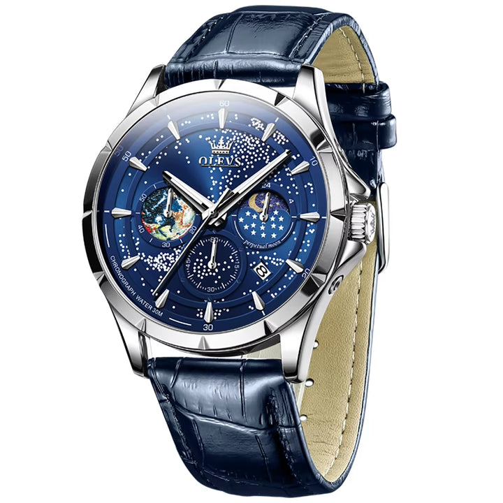 5538 Men's Luxury Quartz Watch with Diamond Design and Luminous Moon and Star Features