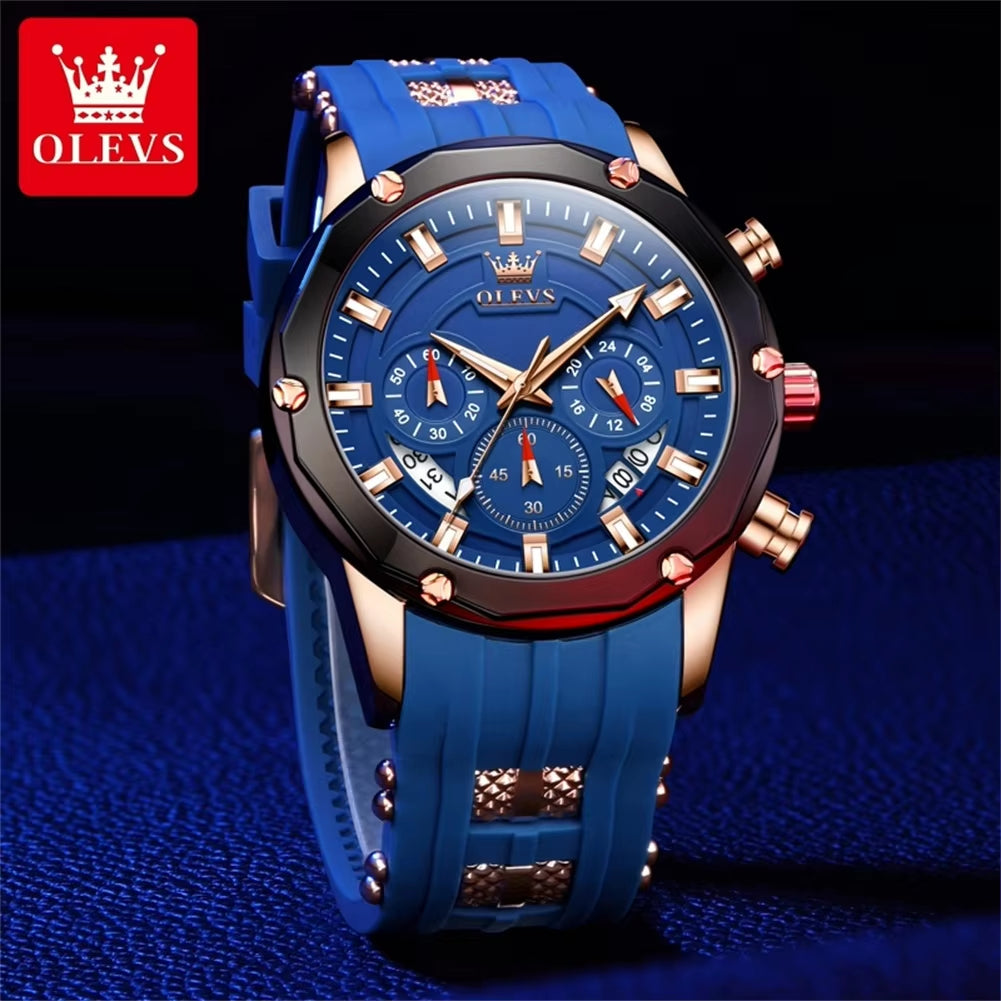 9991 Chronograph Quartz Watch for Men Fashion Casual Silicone Strap Auto Date Square Dial Sport Luminous Wristwatch