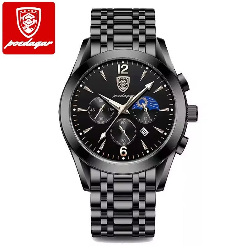 Luxury Men's Stainless Steel Quartz Watch with Date, Waterproof, and Luminous Features - Korean Fashion Design