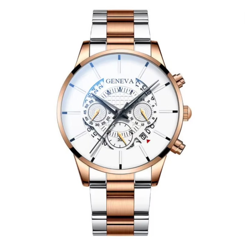 Men's Stainless Steel Quartz Watch - Casual Business Calendar Timepiece