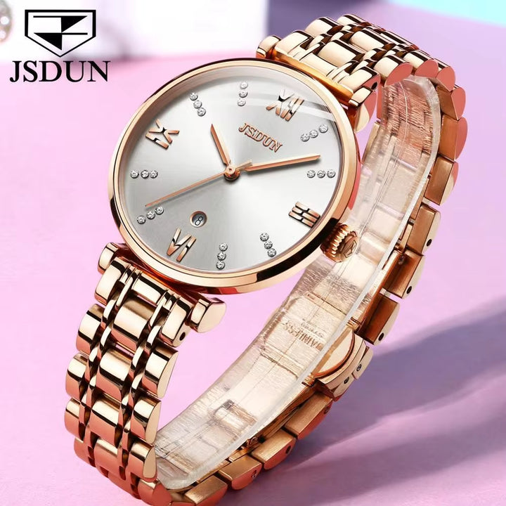 6533 Movement Diamond Automatic Fashion Steel Strap Chronograph Date Mechanical Wristwatch for Women Watch