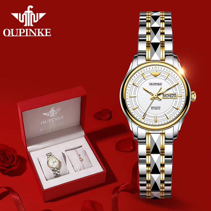 3170 Women OEM Japanese Mechanical Embellished Luxury Tungsten Steel Luminous Date Elegant Simple Gold Ladies Watch